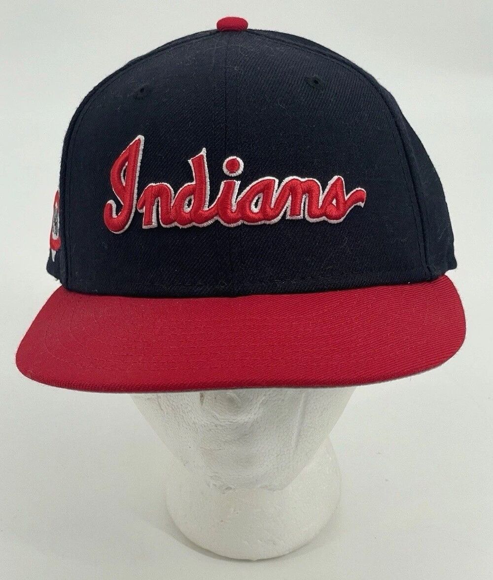 Cleveland Indians New Era 59FIFTY Fitted Hat Navy Red MLB Cap Size 7 Embroidered